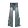 Jeans pour femmes Coréen rétro lavé design de bord original sent un jean en denim micro étincelant Y2K taille basse coupe ample pantalon de vadrouille à jambes longues 231214