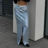 Skirts Skorts PU Denim Skirt Women 2023 Autumn Fashion Slit High Waist Retro Maxi Femme Street Casual Loose Long Woman 231215