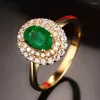 Anillos de racimo Princesa vintage Cristal verde Esmeralda Piedras preciosas Diamantes para mujeres 18k Color oro Joyería Bijoux Bague Regalo de fiesta elegante