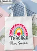 Einkaufstaschen Personalisierte Regenbogen Lehrer Umhängetasche Benutzerdefinierte Name Frauen Leinwand Eco Harajuku Ästhetische Schule Geschenke 231215