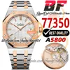 BFF 34mm 77350 A5800 Automatisk Lady Watch 50 -årsjubileum Två Tone Rose Gold White Textured Dial Stick SS Steel Armband Super Edition Womens Watches TrustyTime001