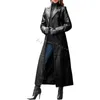 Dames lederen faux jas lange kleding streetwear effen kleur steampunk gothic revers biker s5xl vrouw trenchcoat 231214