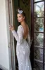 2023 New Berta Mermaid Wedding Dresses Sexy Deep V Neck Long Sleeves Backless Front Slit Split Sequins Pearl Customized Wedding Bridal Gowns