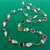 Pendants YYGEM Multi Color Gemstone Long Necklace 16mm Amethyst Fluorite Quartz Brushed Bead Designer Jewelry