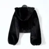 Kvinnors päls Autumn Winter Faux Bomber Teddy Coat Zipper Streetwear High midja Furry Hooded Plush Jacket Cardigan Fleece Parkas