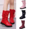 Bottes enfants Pu cuir filles strass fleur mode peluche longue automne hiver enfants princesse chaud mi-mollet neige