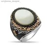 Solitaire Ring 30 Styles Vintage Handmade Turkish Signet Ring للرجال للنساء الفضة القديمة اللون الأسود Onyx Stone Punk Rings Dentical Jewelryl231215
