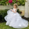 Abiti da ragazza Abito a fiori a maniche lunghe bianco nero per matrimoni Tulle con volant in pizzo Abiti da ballo per spettacoli per bambini Compleanno per ragazze