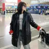 Kvinnors läderfaux 2023 Famous Brand Autumn Zipper 100 Real Sheepskin Jacket Female Double Breasted Casual Black Red Blazer Ytterkläder S3 231214