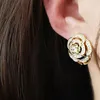 Dingle örhängen Eparbers Trendy Charming Gold Plated Rose Flower Zircon Earring for Women Wedding Engagement Anniversary Party Jewelry Gift
