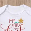 Clothing Sets My First Christmas Baby Girl Clothes Letter Romper+Red Layered Tulle Shorts+Headband 2023 New Year Costume Baby Christmas Outfit R231215