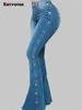 Женские джинсы Eotvotee, расклешенные джинсовые брюки с высокой талией для женщин, повседневные шикарные тонкие эластичные брюки-карандаш, модные винтажные уличные обтягивающие брюки