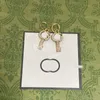 18k Gold Plated Earrings Key Style Rhinestone Earrings Luxury Pendant Charm Ear Studs for Wedding Party