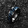 Anneaux de mariage Bague en carbure de tungstène pour hommes de 8 mm en acier noir avec chaîne rotative bleue incrustée de confort Taille 6-12