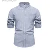 Polos hommes AIOPESON couleur unie rayé chemises pour hommes poche unique col montant chemises à manches longues pour hommes nouveau printemps chemises sociales hommes Q231215