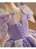 Vestidos de menina de luxo vestido de flor lilás para casamento frisado pérolas cristais vestido de baile imagem real primeira comunhão aniversário