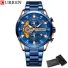 With Sports Chronograph Function Quartz Watch 8402 CURREN Men's Stainless Steel Alloy Waterproof Smart Watch Round Buckle