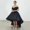 Blowly Black High Low Prom Birthday Sukienka 2024 Seksowna poza ramionami Formalna cekinowa wieczorna suknia imprezowa Saudyjska Arbia Lady Gala Robe de Soiree