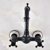 Bathroom Sink Faucets Dual Handle Duals Hole Wall Mount Basin Faucet Oil Rubbed Bronze Vanity Kitchen Cold Water Mixer Taps Dnf879