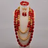 Ensemble de boucles d'oreilles et collier pour mariage nigérian, perles de corail rouge africain, bijoux pour mariée