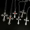 Pendant Necklaces Large Detailed Cross Drill Pendant Jewel Necklace Silver Color Tone Gothic Punk Jewellery Fashion Charm Statement Women Gift(RedL231215