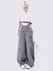 Women's Pants Deeptown Y2k Cargo Women Female Casual Design Zipper Oversized Drwastring Pockets Korean Punk Trousers 2024 Spring