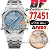 BFF 34mm 77451 A5800 Orologio automatico da donna 50° anniversario Lunetta con diamanti ICE Quadrante blu strutturato Bracciale in acciaio Super Edition Orologi da donna trustytime001