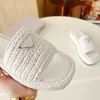 Thick Bottom Sandals Women Slippers Luxury Triangle Logo Sandals Slipper On Gold Buckle Slip On White Black Brown Pool Lady Woven Outdoor Platform Casual Sandals