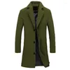 Heren Trenchcoats Herfst Winter Mode Wollen Effen Kleur Single Breasted Revers Lange Jas Casual Overjas Grote Maat 9 Kleuren