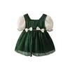 Платья для девочек, летняя одежда для маленьких девочек, хлопковое кружевное детское праздничное платье с бантом и вышивкой для малышей, зеленое, От 0 до 5 лет