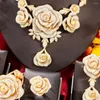 Naszyjniki Zestaw Godki Trendy 4pcs Luksusowe oświadczenie Ruby Flower Jewelry dla kobiet Wedding Cubic Zircon African Dubai Bridal