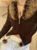 女性SジャケットY2Kグランジファーニットダブルジッパービンテージトリミングコート女性ハラジュク美的かわいいシックジャンパー韓国衣装231214