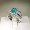 Choucong Brand Wedding Rings Luxury Jewelry 925 Sterling Silver Fill Radiant Cut Emerald CZ Diamond Gemstones Party Women Eternity300b