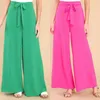 Kvinnors byxor 2023 Solid Color Wide Ben Loose Fashion Ladies Strappy Casual Trousers Culottes for Women Plus Size Flare