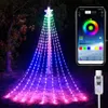 その他のイベントパーティーの供給304LEDスマートなクリスマスツリーストリングライトスタートップアプリコントロール妖精ストリングライトナビダッドガーランド屋外装飾231214