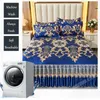 Bed Skirt 3 Pcs Set Modern Royal Blue Bedspread Cool Bed Skirt Machine Washable Sheets Bed with Elastic Band for Queen King Size 231214