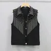 Women's Vests Sleeveless Jean Coat 2023 Female Black White Rivet Tassel Denim Vest Short Waistcoat Jacket