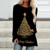 T-shirts Femmes Mode 3D Arbre de Noël Éclairage T-shirt imprimé Femmes 2024 Année Style T-shirt à manches longues Casual O-Cou Tops