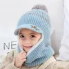 Berets Winter Kids Outdoor Thick Warm Knitted Hats Girls Boys Face Cover Hairball Mask Balaclava Hat Child Plus Fleece Plush Beanies