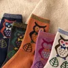 Socken Strumpfwaren Winter Warm Dicke Boden Schlafsocken 5 Paar Eule Plus Fleece Lässig Niedlich Cartoon Mid-tube Frauen Wollsocken 231215