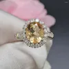 Cluster Rings 3ct Natural Citrine Ring 8mm 10mm VVS Grade Silver For Office Woman 18K Gold Plating 925 Jewelry