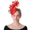 Vrouwen Veren Bruiloft Hoed Ornamenten Hoofddeksels Bruids Turquoise Tovenaar Accessoires Linnen Haarspelden Race Chapeau