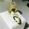 خواتم الزفاف Choucong Band Vintage Jewelry 925 Sterling Silver 18K Gold Fill Cushion Shape White Topaz Cz Gemstones Rings 231214