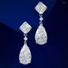 Boucles d'oreilles pendantes en forme de poire pour femmes, bijoux de luxe européens et américains, goutte d'eau, diamant à haute teneur en carbone, 10 à 17mm, 2023