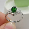 Cluster Ringen VVS Grade Natuurlijke Chrome Diopside Zilveren Ring 0.7ct 5mm 7mm Sieraden Gold Plating 925 Groene Edelsteen