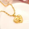 Dubbla många hjärthänge halsband romantiska smycken 24 k gul fina guld kvinnor bröllop present flickvän fru gåvor290a