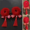 Corda de cabelo tradicional chinesa feliz ano, corda multi vermelha de pelúcia estilo meninas princesa borlas para crianças acessórios