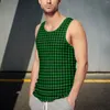 Męskie topy czołgowe Gingham Check Top Black and Green Sportsła Letnia Trening Męski Slevera Bez rękawów