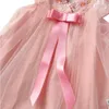 Set di abbigliamento Abito ricamato da principessa per bambine Stile cinese senza maniche Gonne in tulle rosa Gonna elegante in rete per bambini Abiti da sposa