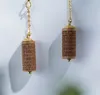 Dangle Earrings Laoshan Back Pattern Earrings-Matching: Carved Sandalwood Barrel Beads Incense Elegant Light Luxury Self-Use Gift